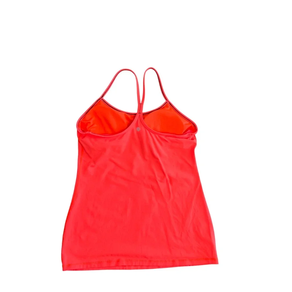 Lululemon Power Y Tank Top Neon Coral Orange Racerback Shelf Bra Womens Yoga 10